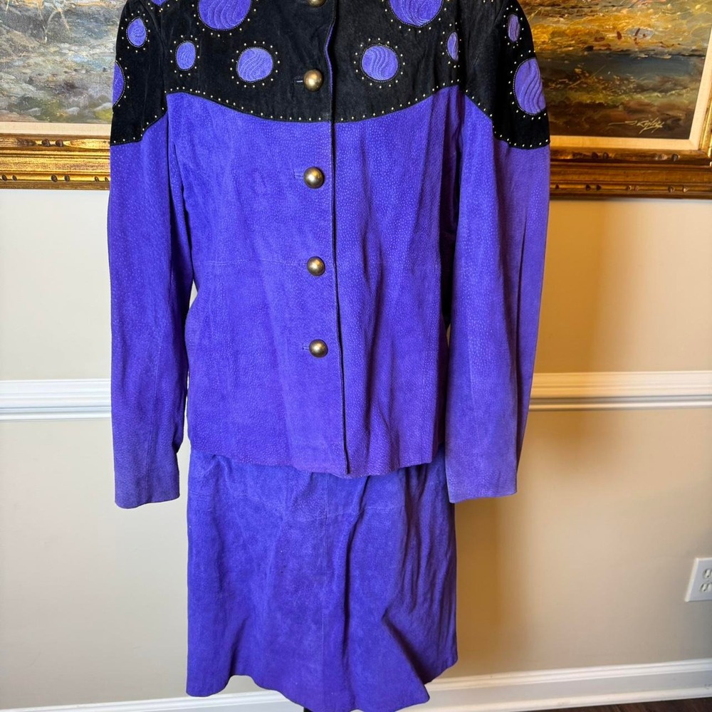 Jessica‎ Rose Vintage Purple Suede Skirt Suit Studded Western Jacket Set Size 18